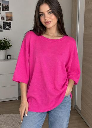 Яркий трикотажный джемпер zara knit (оверсайз, фуксия), размер m