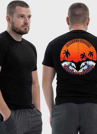 Чоловіча тактична футболка з принтом sunset goons морська піхота приціл пальми, чорний