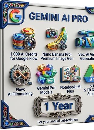 Gemini ai pro + veo 3 + flow + whisk + 5 тб хранилища на google drive- 1 год