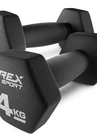 Гантелі для фітнесу неопренові trex sport tx-040vd 2x4 кг для силових вправ, дому, спортзалу та регулярних тренувань
