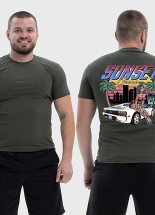 Мужская тактическая футболка с принтом sunset goons девушка авто пальмы, хаки