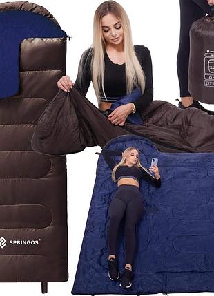 Спальний мішок (спальник) springos 2 в 1 cs0121 0 ...+8 °c r brown/navy blue, для отдыха на природе, для походов и пикника
