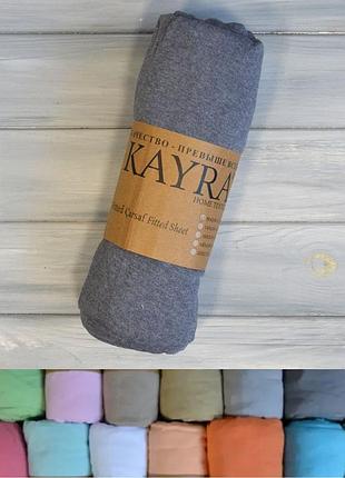 Натяжная простыня трикотаж kayra 200*140 полуторная турция, трикотажная простыня на резинке простая износостойкая графитовый