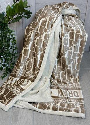Велюрове покривало з овчиною 160×220 тепле зимове в подарунковій сумці