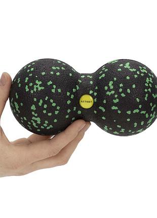 Масажний м'яч подвійний actiget epp 8 x 16 см act0098 black/green, для масажу м'язів і відновлення, для самомасажу та релаксації