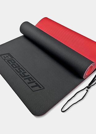 Коврик для йоги и фитнеса easyfit tpe+tc 6 мм двухслойный черный-красный лучшая цена с быстрой доставкой по украине