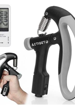 Еспандер кистьовий actiget 10-100 кг з регульованим навантаженням та лічильником act0054 black/grey, для гімнастики й розминки