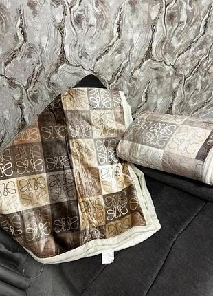 Велюрове покривало євро розміру на овчинці - клітинка бежева