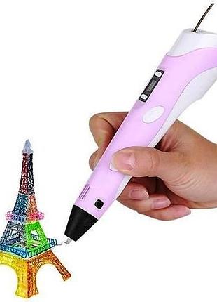3d ручка розовая c lcd дисплеем (3d pen-2) +подставка