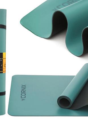 Коврик спортивный cornix pu 183 x 68 x 0.4 см для йоги и фитнеса xr-0318 turquoise, для фитнеса и домашних тренировок