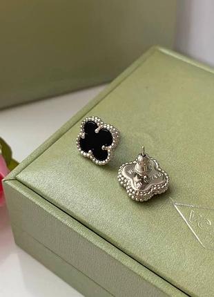Сережки-гвоздики конюшини перламутр 1.5 см у стилі van cleef | покриття біле золото | делікатна класика