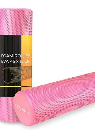 Масажний ролик cornix eva+ 45 x 15 см (валик, роллер) xr-0303 pink, для масажу м'язів і відновлення, для самомасажу та релаксації