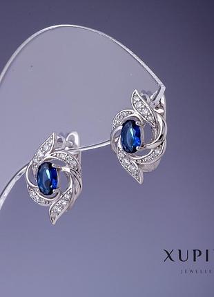 Сережки xuping із синіми кристалами 17х11мм родій