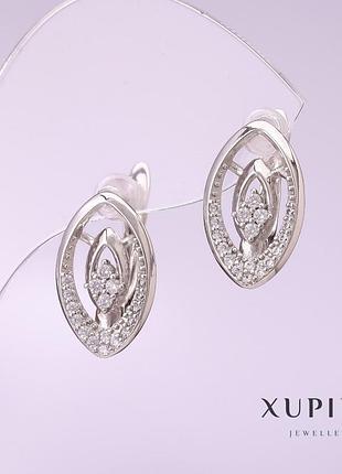 Сережки xuping з білими стразами 17х10мм родій