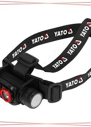 Налобный фонарь yato с аккумулятором li-ion 3,7 в 5 режимов до 3000 лм радиус 160 м для работы и отдых sku_yt-085943
