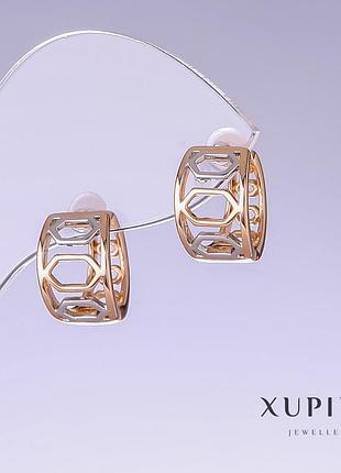 Скидка! сережки xuping l — 15 мм s — 9 мм родій, позолота — 18 к