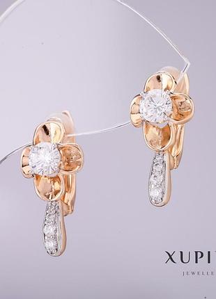 Серьги xuping с белыми камнями 20х10мм позолота 18к