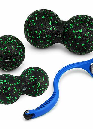 Набір масажних м'ячиків powerplay 4007 epp massage ball чорно-зелені (3 шт.), для дому і спортзалу, для стоп, для точкового масажу