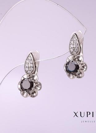 Сережки xuping з чорним каменем 16х9мм родій