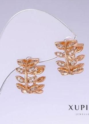 Сережки xuping гілочки з білим цирконом l — 15 мм s — 10 мм позолота 18 к