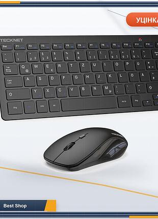 Бездротовий комплект клавіатури і миші tecknet qwertz чорний 2.4 ггц usb компактний тихий 12 мультимедіа 3 dpi 15 м