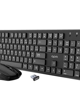 Клавиатура и мышь apm 100042 azerty wireless 2.4ghz usb набор беспроводной черный, ультрабыстрая, мультимедиа