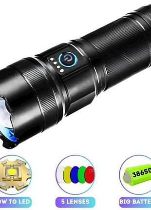 Liхтар свитлодыдный 6000k ak180 white laser led pm30-tg, power bank, зу type-c, zoom, 5 фильтров акб 3*18650 тм кит