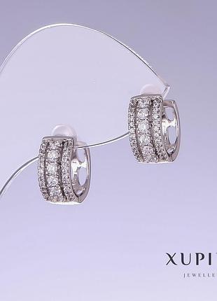 Сережки xuping з білими стразами l — 14 мм s — 6 мм родій