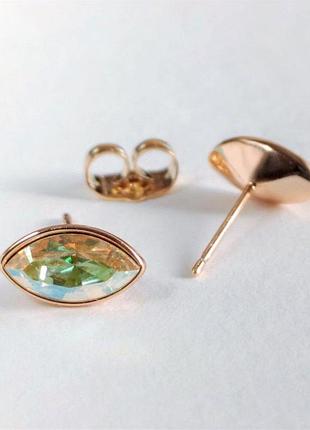 Серьги xuping пусеты пульсеты серьги с кристаллами swarovski зерно цвет желтый зеленый хамелеон d-6х11мм