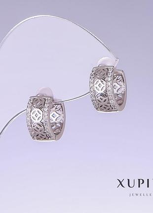 Сережки xuping l-13 мм s-6 мм родій із білими кристалами