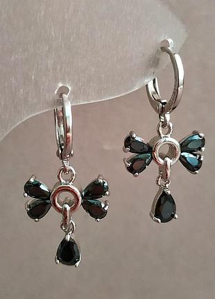 Сережки xuping родій із чорними кристалами d-14 мм + - s-28 мм + -