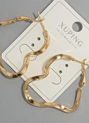 Серьги кольца xuping s-3мм, d-34х51мм+ - позолота 18к