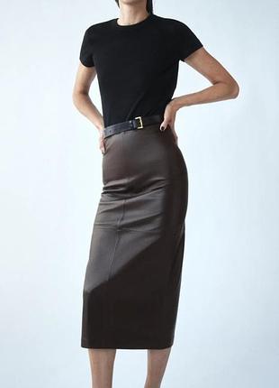 Кожаная юбка zara 100% натуральная кожа