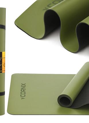 Коврик спортивный cornix pu 183 x 68 x 0.4 см для йоги и фитнеса xr-0321 green, для гимнастики и разминки, для активных занятий