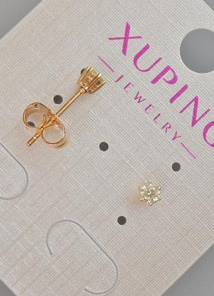 Серьги пусеты xuping с желтым кристаллом d-4мм+- позолота 18к