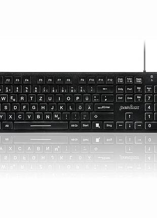 Клавиатура, perixx periboard-317 черный qwertz (немецкая) проводная usb полноформатная белая led крупные буквы