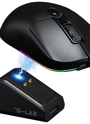 Игровая мышь the g-lab kult titanium pro черный, беспроводная 3-в-1 bt/2.4g/кабель, 12000 dpi, rgb, док