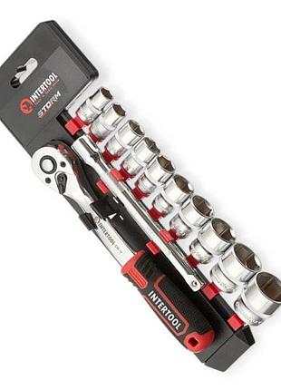 Набор головок 3/8" 12 шт, 10-24 мм с трещ., удленит. (планшет) storm intertool