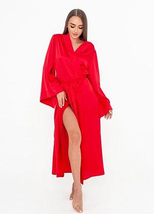 Женский халат, шелк армани, красный, serenade, модель 991-6д l/xl