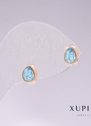 Сережки пусети сережки сережки кульки xuping краплі з блакитним каменем позолота 18к 18х7мм