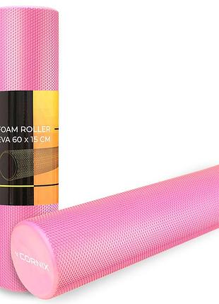 Массажный ролик cornix eva+ 60 x 15 см (валик, роллер) xr-0308 pink, для массажа мышц и восстановления, для дома и спортзала