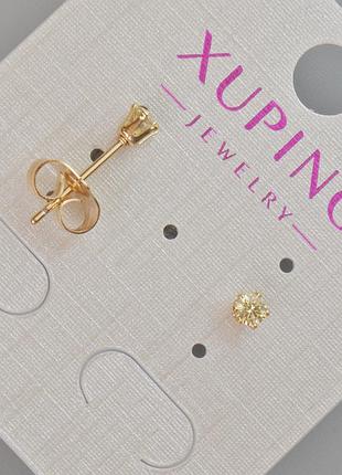 Серьги пусеты xuping с желтым кристаллом d-4мм+- позолота 18к