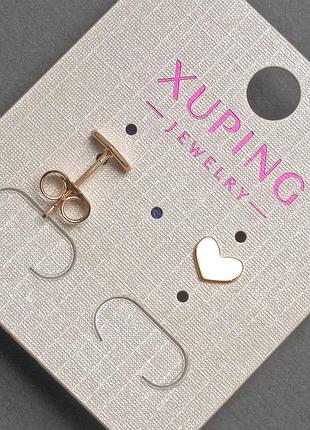 Серьги пусеты пусеты xuping сердце d-7х5мм+- позолота 18к