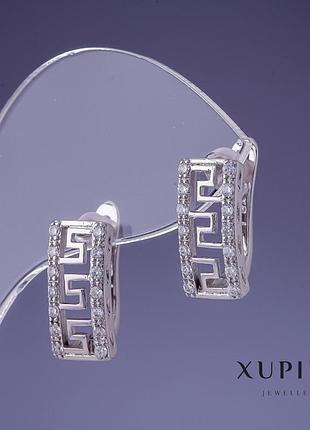 Сережки xuping 16х18мм родій із білими кристалами