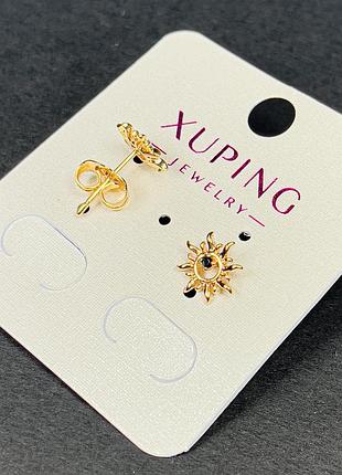 Серьги пусеты серьги пульчики xuping с черным кристаллом 9мм+- позолота 18к