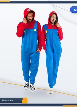 Комбінезон-піжама кігурумі opposuits mario червоний з капюшоном та кишенями, офіційний ліцензійний костюм nintendo, розмір l, 1 шт