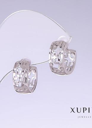 Ломтик! серьги xuping l-14мм s-6,5мм родий
