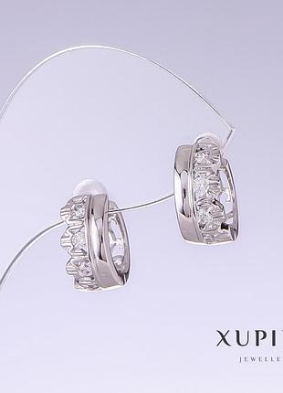 Сережки xuping з білими стразами l — 14 мм s — 7 мм родій