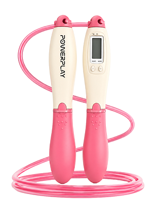 Скакалка со счетчиком powerplay 4216 jump rope розовая 2.8 см., для фитнеса и домашних тренировок, для гимнастики, для координации