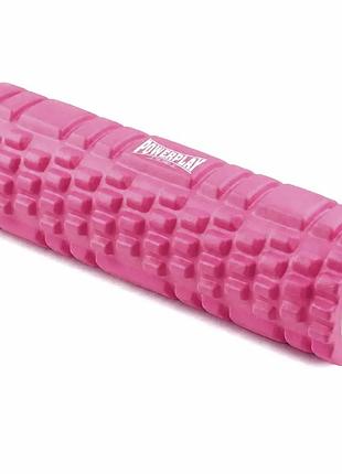 Масажний ролик (роллер) powerplay 4342 massage roller рожевий (30x10см.), для самомасажу та релаксації, для спини та ніг, для стоп